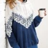 Lace Stitching Drawstring Detail Color Block Hoodie -Modlily Shop 285234 P 16375594123160