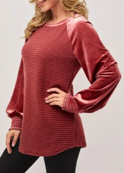 Velvet Stitching Round Neck Deep Red Valentines Sweatshirt -Modlily Shop 285383 P 16351507675212