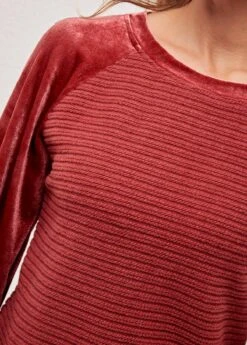 Velvet Stitching Round Neck Deep Red Valentines Sweatshirt -Modlily Shop 285383 P 16351507675675