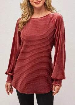 Velvet Stitching Round Neck Deep Red Valentines Sweatshirt -Modlily Shop 285383 P 16351507678893