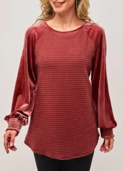 Velvet Stitching Round Neck Deep Red Valentines Sweatshirt -Modlily Shop 285383 P 16351507679134