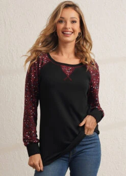 Leopard Black Round Neck Long Sleeve Sweatshirt -Modlily Shop 285414 P 16345495966312