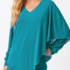 Asymmetric Hem V Neck Cyan Layered T Shirt