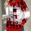Drawstring Christmas Snowman Print Red Sweatshirt -Modlily Shop 288342 P 1640153966445