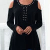 Cold Shoulder Rhinestone Black Asymmetric Hem T Shirt 2 Cold Shoulder Rhinestone Black Asymmetric Hem T Shirt -Modlily Shop 289123 P 16393939372800