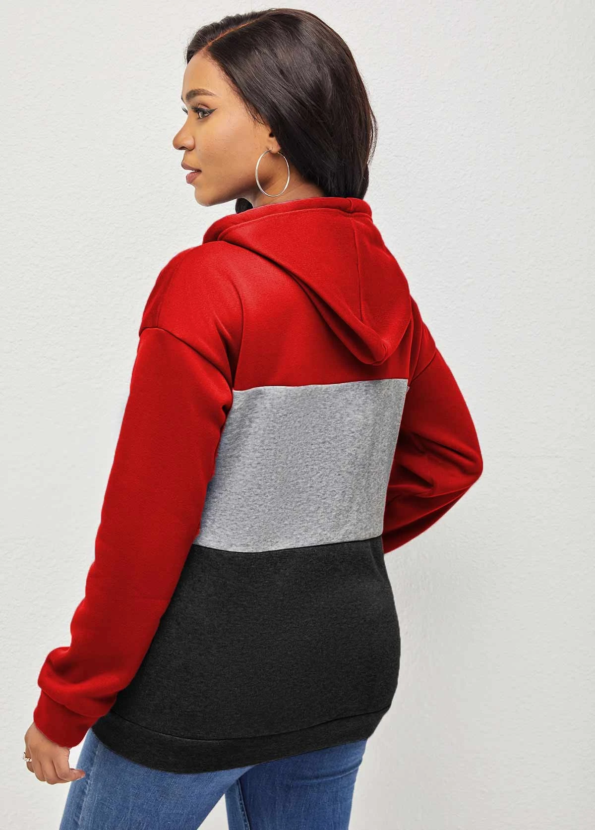 Red Contrast Kangaroo Pocket Drawstring Hoodie 4 Red Contrast Kangaroo Pocket Drawstring Hoodie - Image 2