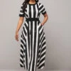 Striped Round Neck Belted Color Block Dress 1 Striped Round Neck Belted Color Block Dress -Modlily Shop 291912 P 16386048453740