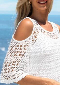 Cold Shoulder Woven Fabric T Shirt And White Tank Top -Modlily Shop 292322 P 16428308231153