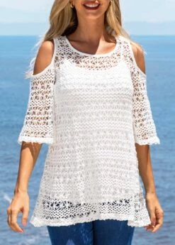 Cold Shoulder Woven Fabric T Shirt And White Tank Top