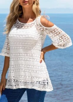 Cold Shoulder Woven Fabric T Shirt And White Tank Top -Modlily Shop 292322 P 16428308232912