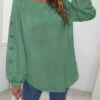 Sage Green Long Sleeve Decorative Button T Shirt