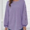 Decorative Button Long Sleeve Purple T Shirt -Modlily Shop 292470 P 1637830802115