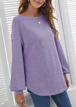 Decorative Button Long Sleeve Purple T Shirt 11 Decorative Button Long Sleeve Purple T Shirt -Modlily Shop 292470 P 1637830804238