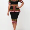 Tribal Print Round Neck Peplum Waist Black Dress 2 Tribal Print Round Neck Peplum Waist Black Dress -Modlily Shop 292494 P 16406873454770
