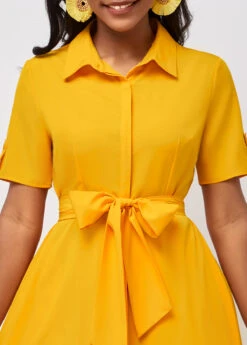 Belted Turndown Collar Yellow Short Sleeve Dress 11 Belted Turndown Collar Yellow Short Sleeve Dress -Modlily Shop 292497 P 16406872959414