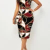 Sleeveless Round Neck Contrast Printed Bodycon Dress -Modlily Shop 292584 P 1637910834442