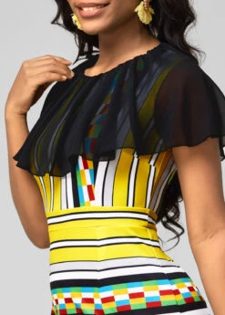 Chiffon Panel Multi Color Striped Bodycon Dress -Modlily Shop 292857 P 16407726744565