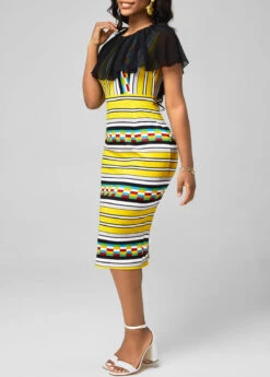 Chiffon Panel Multi Color Striped Bodycon Dress -Modlily Shop 292857 P 16407726744843