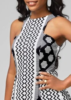 Geometric Print Black Bib Neck Dress -Modlily Shop 292931 P 16486032187955