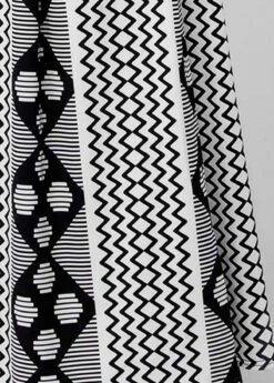 Geometric Print Black Bib Neck Dress -Modlily Shop 292931 P 16486032188427