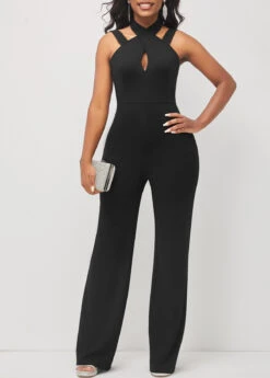 Criss Cross Neck Black Sleeveless Jumpsuit -Modlily Shop 293215 P 16432795453303