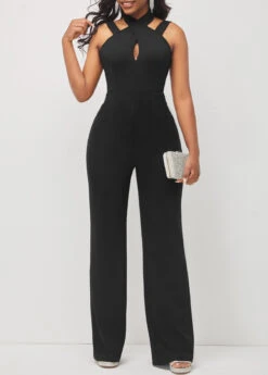 Criss Cross Neck Black Sleeveless Jumpsuit