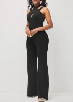 Criss Cross Neck Black Sleeveless Jumpsuit -Modlily Shop 293215 P 16432795459862