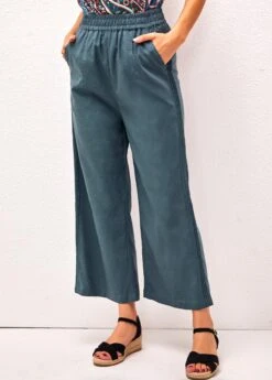 Peacock Blue High Waisted Pockets Pants -Modlily Shop 293724 P 16415368259162