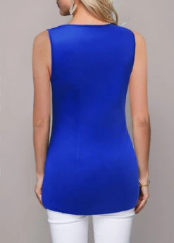 Embellished Neck Flounce Royal Blue Sleeveless T Shirt -Modlily Shop 293825 P 1646727390157