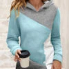Light Blue Decorative Button Contrast Long Sleeve Hoodie -Modlily Shop 295348 P 1640936778297