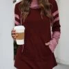 Kangaroo Pocket Hooded Collar Wine Red T Shirt -Modlily Shop 295871 P 1643358114308