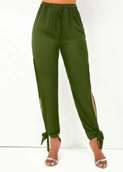 Side Slit Drawstring Waist Army Green Pants -Modlily Shop 297294 P 16444593624632