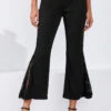 Lace Stitching Mid Waist Black Flare Pants -Modlily Shop 299653 P 16519179257190