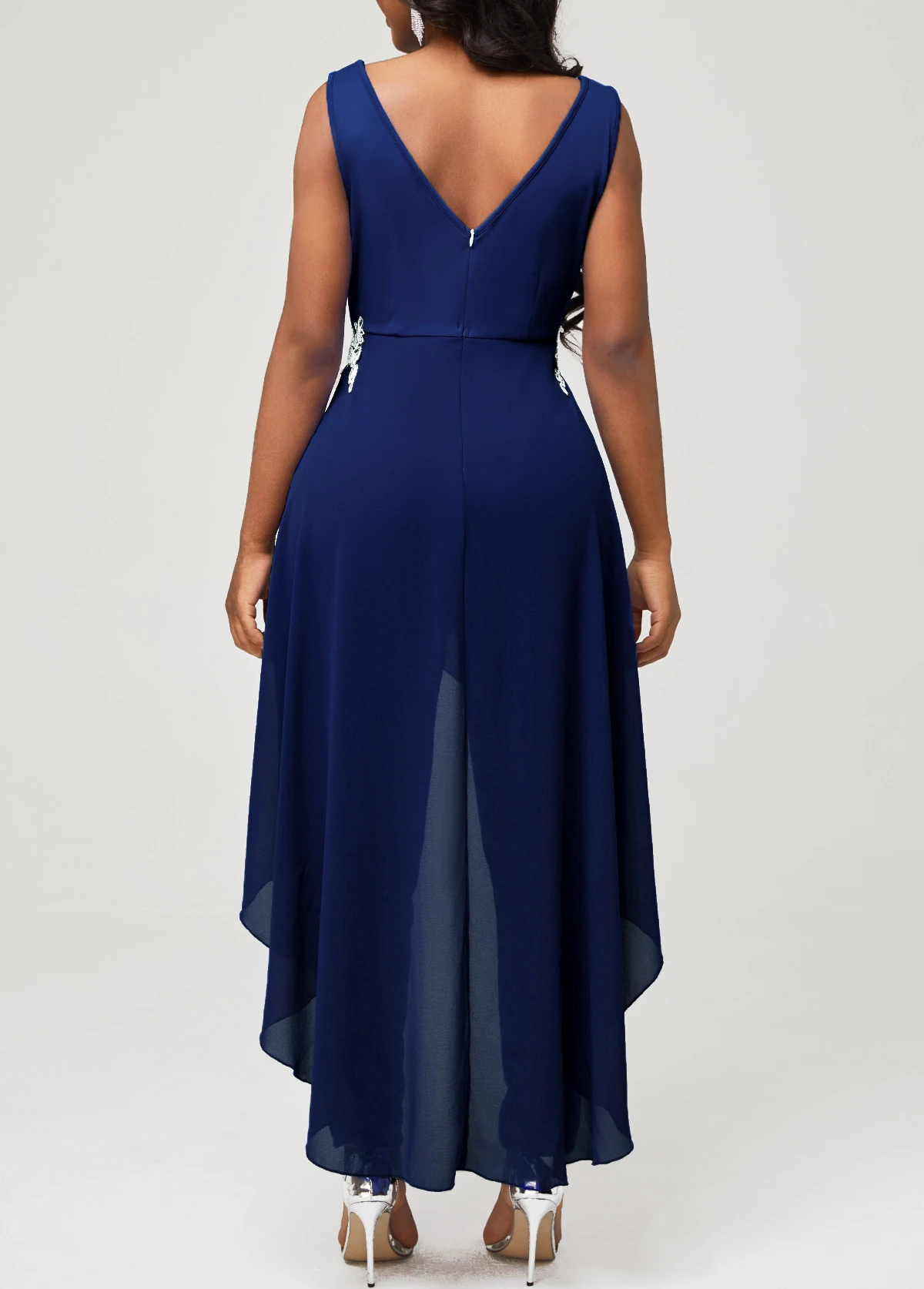 Navy Blue Lace Stitching Faux Two Piece Jumpsuit 4 Navy Blue Lace Stitching Faux Two Piece Jumpsuit - Image 2