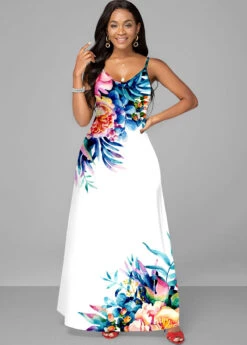 Floral Print Spaghetti Strap White Dress -Modlily Shop 300690 P 1676016126511