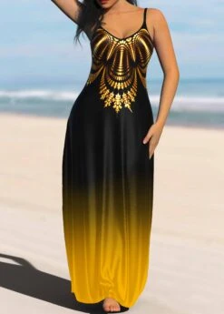 Yellow Ombre Spaghetti Strap Maxi Dress