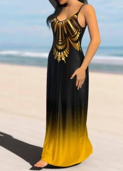 Yellow Ombre Spaghetti Strap Maxi Dress -Modlily Shop 301505 P 1660281794645