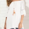 Hollow Out White Feather Detail T Shirt