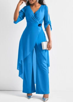 Flower Decoration Chiffon Light Blue Jumpsuit -Modlily Shop 302988 P 16606438214383