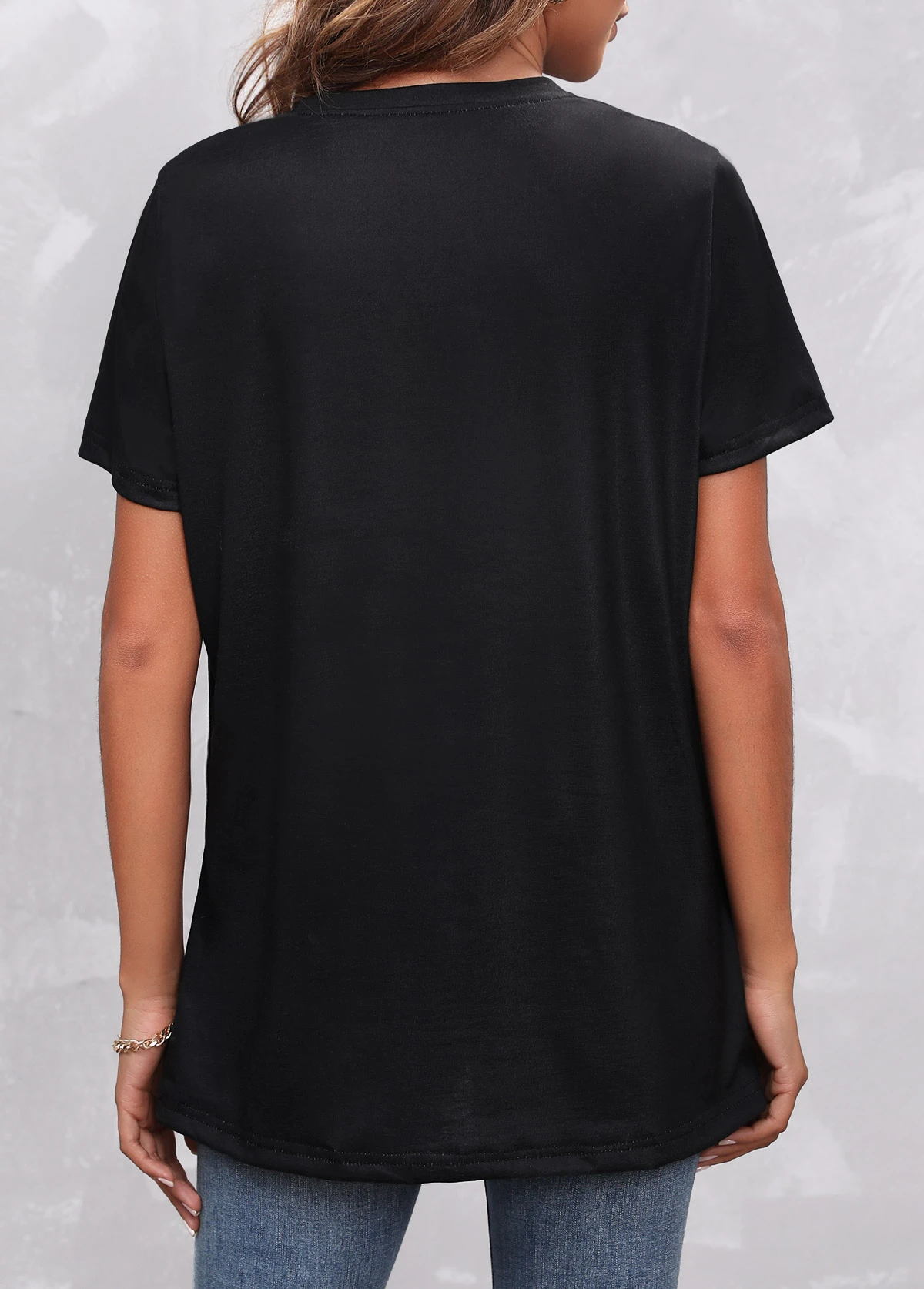 Round Neck Butterfly Print Black T Shirt 4 Round Neck Butterfly Print Black T Shirt - Image 2