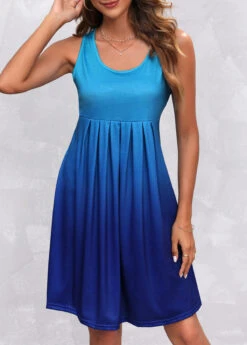 Fold Blue Wide Strap Ombre Dress