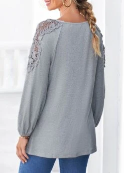 Grey Marl Long Sleeve Lace Panel T Shirt 9 Grey Marl Long Sleeve Lace Panel T Shirt -Modlily Shop 304740 P 16571912683071