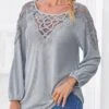 Grey Marl Long Sleeve Lace Panel T Shirt -Modlily Shop 304740 P 16571912689630