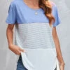 Round Neck Striped Light Blue T Shirt -Modlily Shop 305182 P 16533882842800
