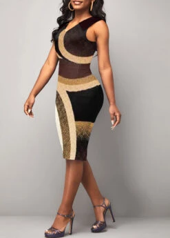 Brown Printed Sleeveless V Neck Dress 9 Brown Printed Sleeveless V Neck Dress -Modlily Shop 305433 P 1661837632112