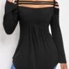 Black Asymmetric Hem Cold Shoulder T Shirt -Modlily Shop 306003 P 16609085509820