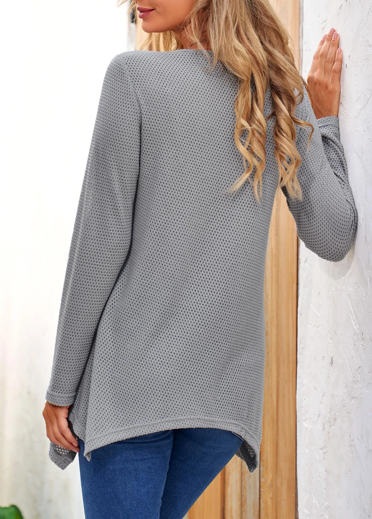 Cowl Neck Contrast Faux Two Piece Grey Sweatshirt 4 Cowl Neck Contrast Faux Two Piece Grey Sweatshirt - Image 2