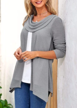 Cowl Neck Contrast Faux Two Piece Grey Sweatshirt 10 Cowl Neck Contrast Faux Two Piece Grey Sweatshirt -Modlily Shop 306940 P 16617604077593