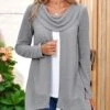 Cowl Neck Contrast Faux Two Piece Grey Sweatshirt -Modlily Shop 306940 P 16617604078460