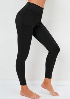 Double Side Pockets Black High Waisted Leggings -Modlily Shop 307941 P 16581087164712